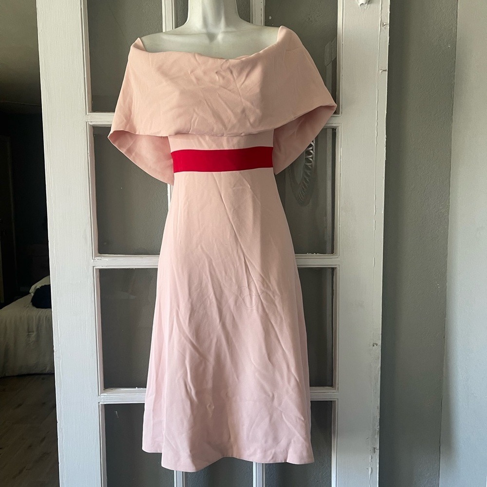 Camilyn Beth Elegant Pink Off-Shoulder Dress with Red Accent